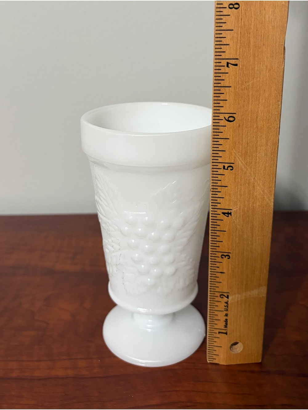 White Milk Glass Pedestal Goblet with Grape Embossing - Picture 6 of 7
